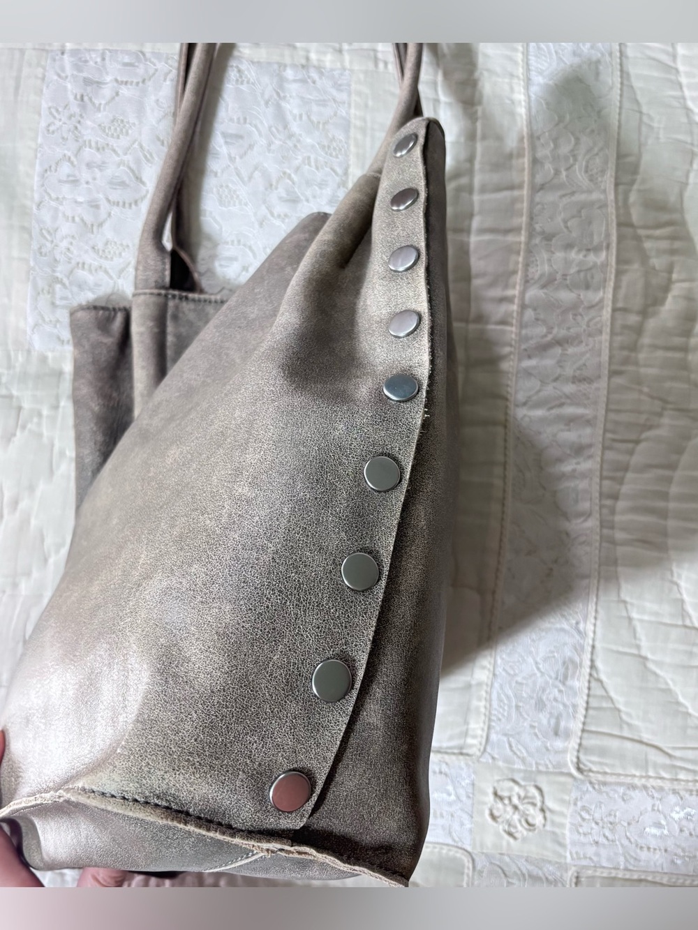 Hammitt | Leather Oliver Tote Bag Purse | Pewter with Silver Hardware - Picture 4 of 16